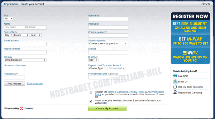 регистрация в william hill